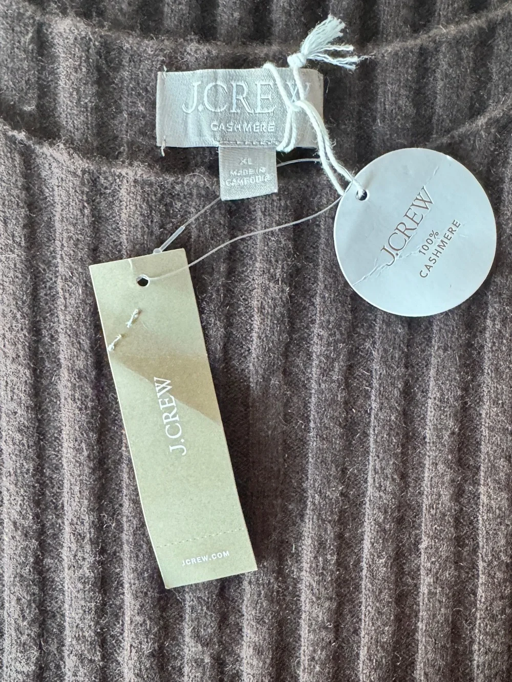 NWT J. CREW Women's Wide-rib cashmere sweater shell heather chocolate XL *NOTE* - Picture 10 of 15